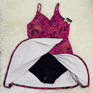 Lands' End Ladies' Swim Dress XL UPF 50 Sun Protection Removable Soft Cups New